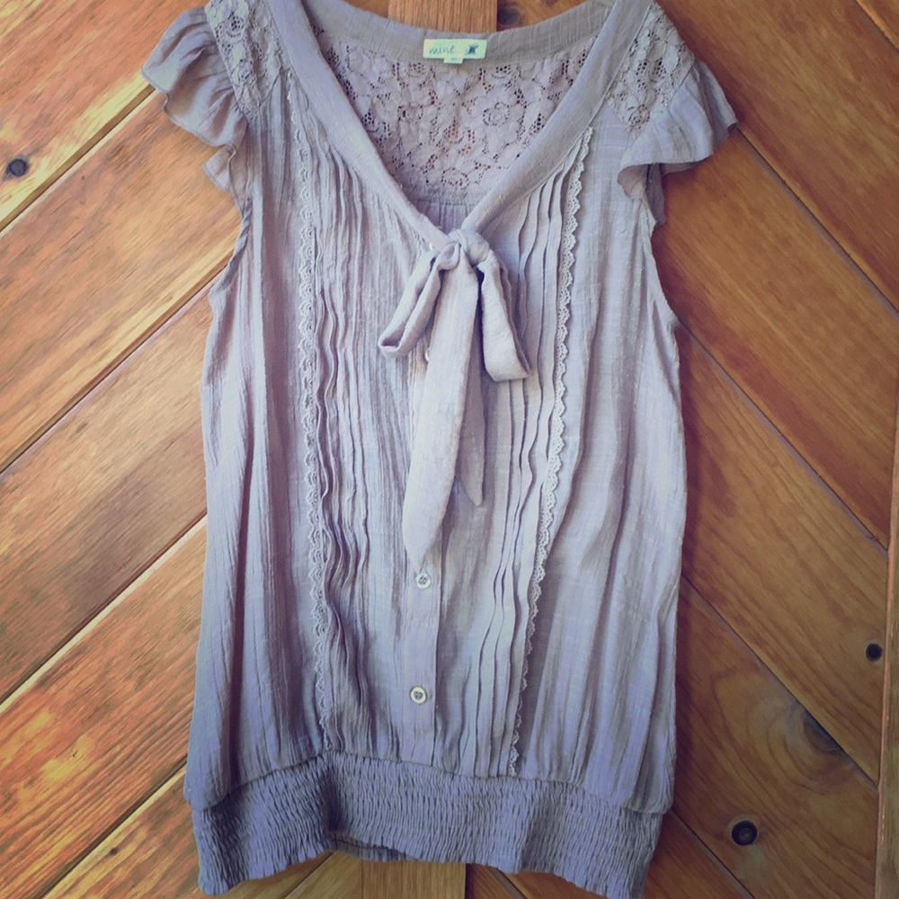 Taupe Sleeveless Blouse with Lace Detailing
